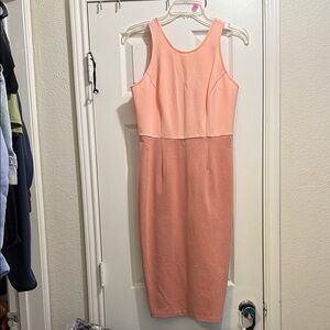 Two-Tone Sleeveless Midi Dress in Light Peach and Dusty Mauve